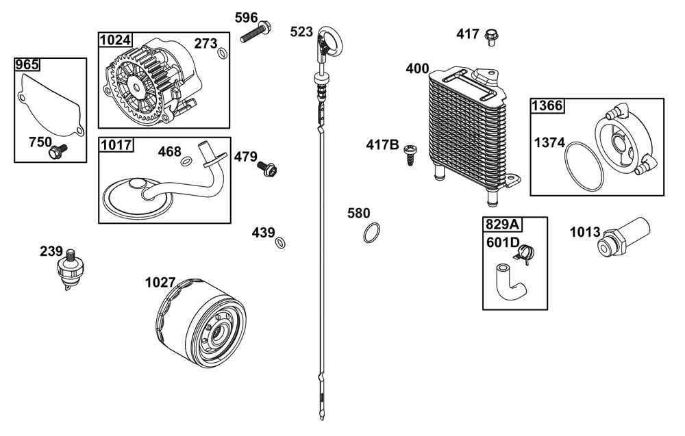 Lubrication Group Diagram and Parts List for 613277-0010-E1  Briggs and Stratton Engine